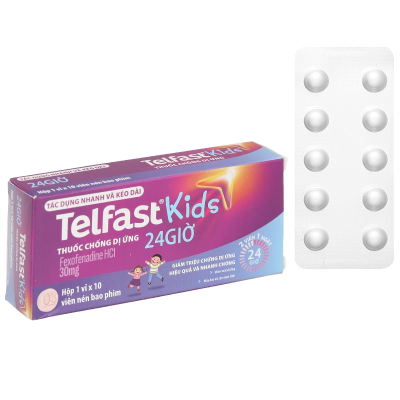 Telfast Kids 30mg trị viêm mũi dị ứng, mày đay cho bé (1 vỉ x 10 viên) - 